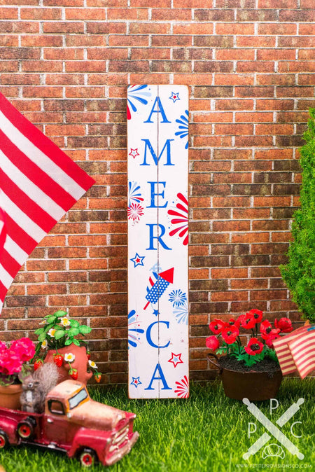 Dollhouse Miniature Farmhouse America Porch Sign - 4th of July Vertical Sign - 1:12 Dollhouse Miniature Porch Sign