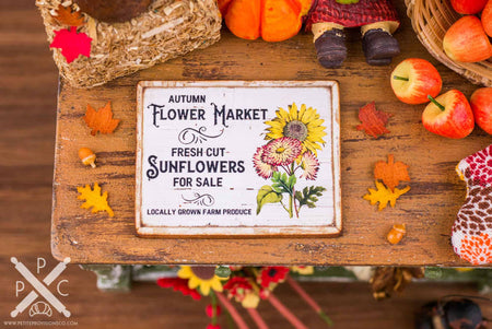 Dollhouse Miniature Autumn Flower Market Sign - Decorative Autumn Sign - 1:12 Dollhouse Miniature Fall Sign