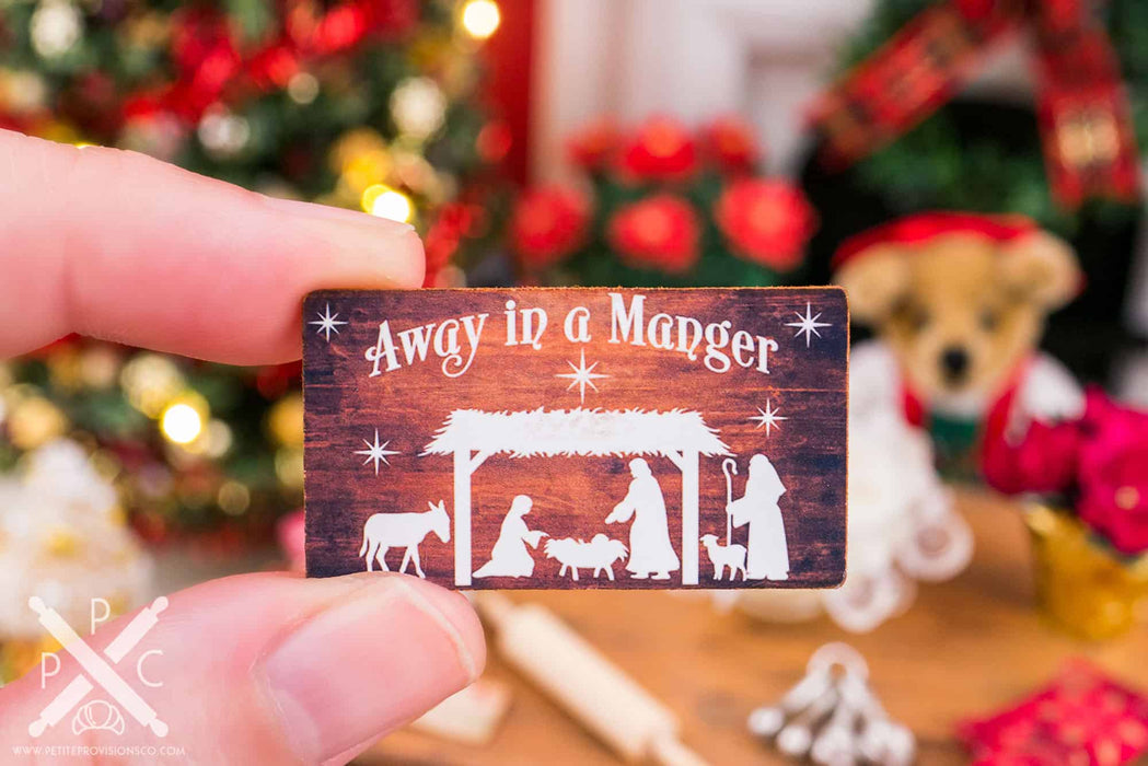 Dollhouse Miniature Away In a Manger Nativity Scene Sign - 1:12 Dollhouse Miniature Christmas Sign