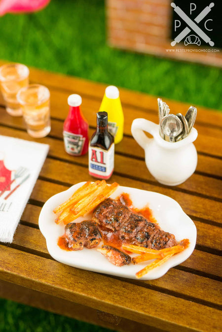 Dollhouse Miniature BBQ Baby Back Ribs and French Fries - 1:12 Dollhouse Miniature Barbecue