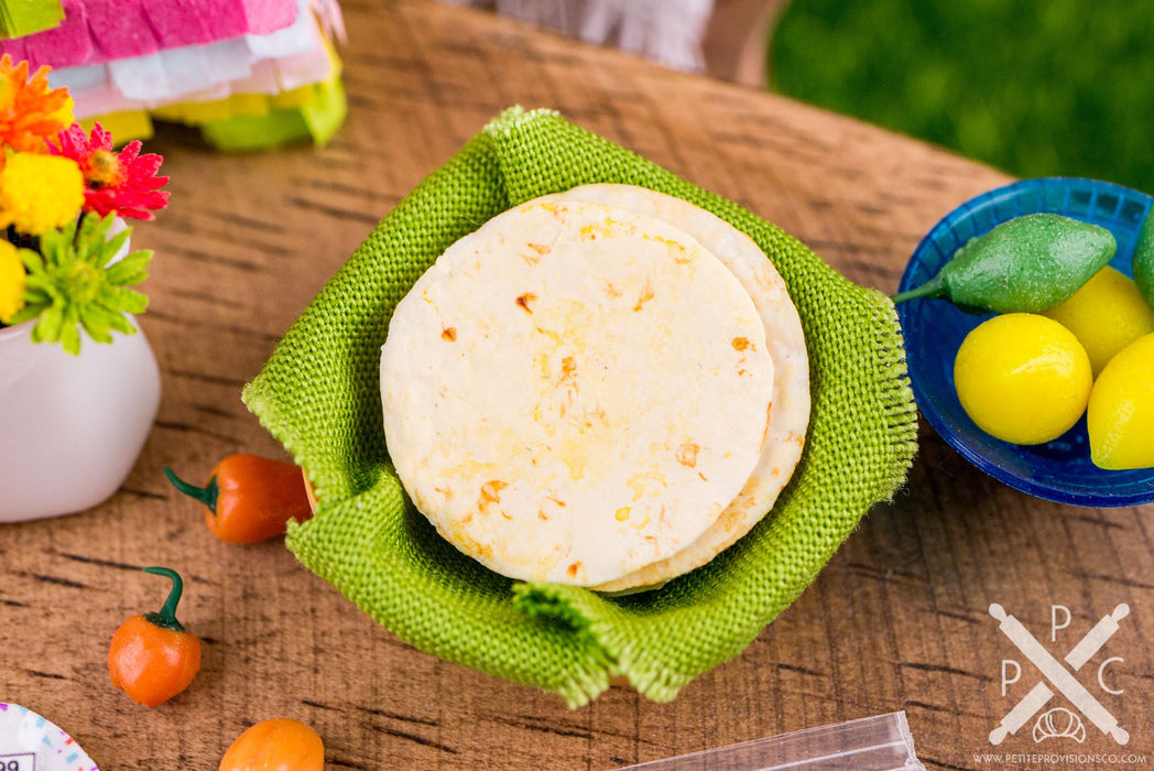 Dollhouse Miniature Flour Tortilla Basket - Flour Tortilla Package - Cinco de Mayo - 1:12 Dollhouse Miniature Mexican Food