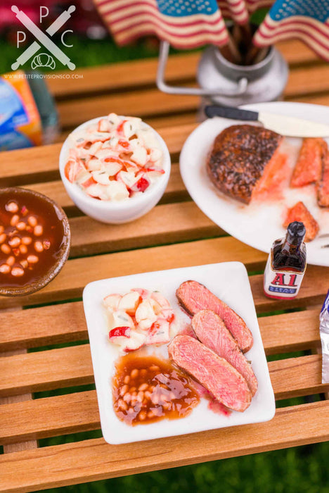 Cook Out Plate BBQ Dinner Plate - Grilled London Broil, Potato Salad and Baked Beans ...