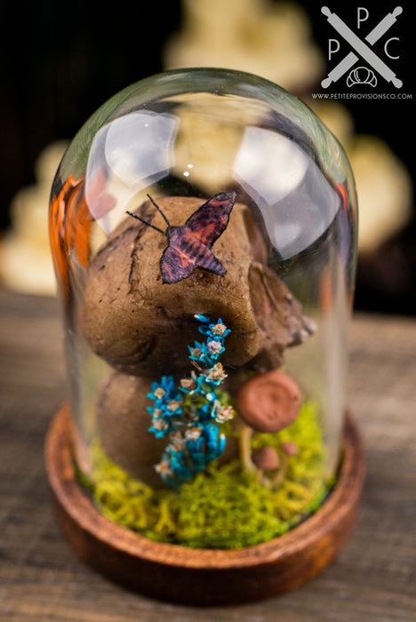 Skulls and Mushrooms Cloche - Blue Flowers