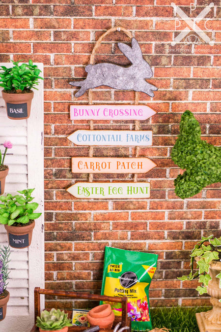 Dollhouse Miniature Easter Directional Sign - Bunny Crossing Sign - 1:12 Miniature Easter Decor
