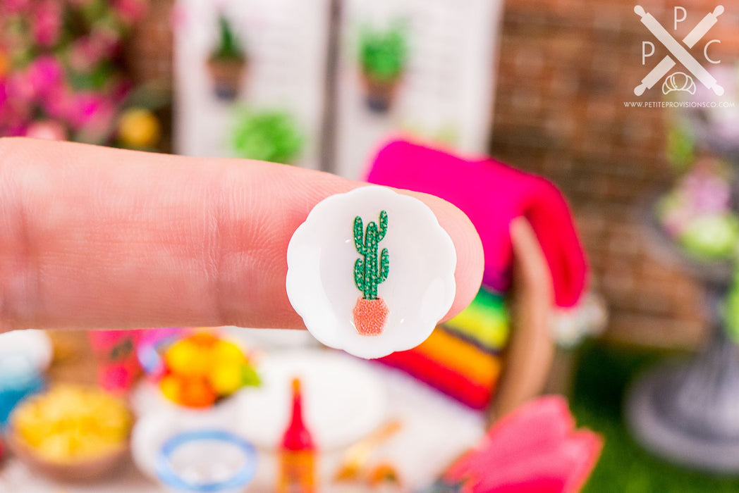 Dollhouse Miniature Cinco de Mayo Llama and Cactus Decorative Plates - Small - Set of 4 - 1:12 Dollhouse Miniature Spring Plates