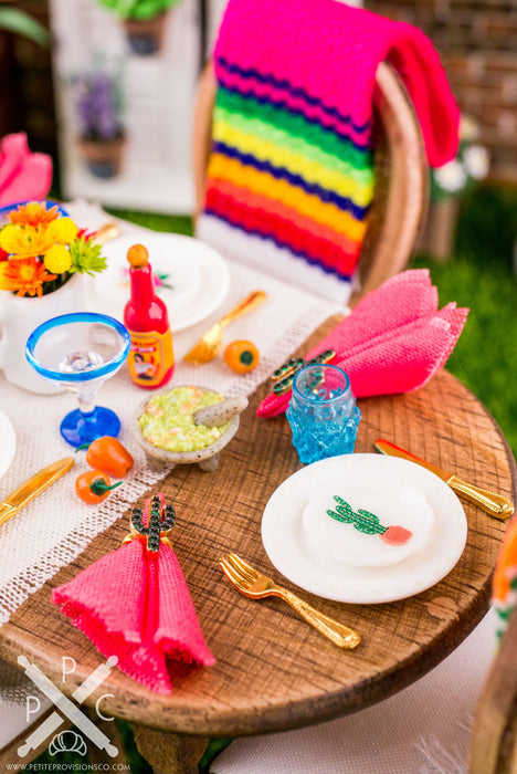 Dollhouse Miniature Cinco de Mayo Llama and Cactus Decorative Plates - Small - Set of 4 - 1:12 Dollhouse Miniature Spring Plates