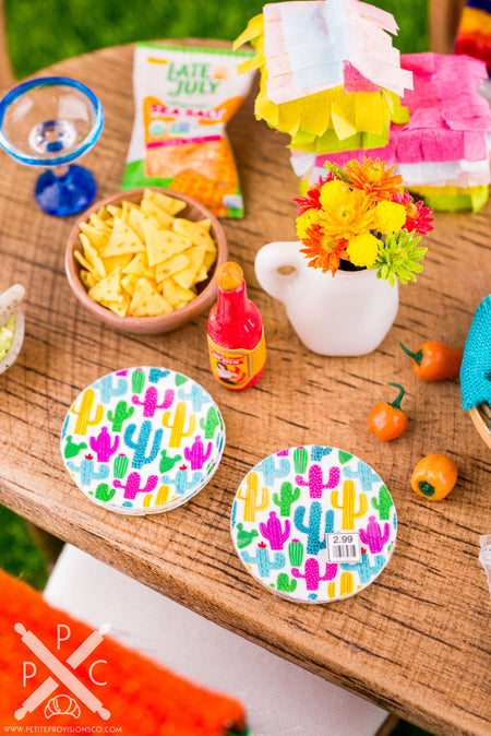 Dollhouse Miniature Cinco de Mayo Cactus Paper Plates Set - Decorative Spring Tableware - 1:12 Dollhouse Miniature Summer Decor