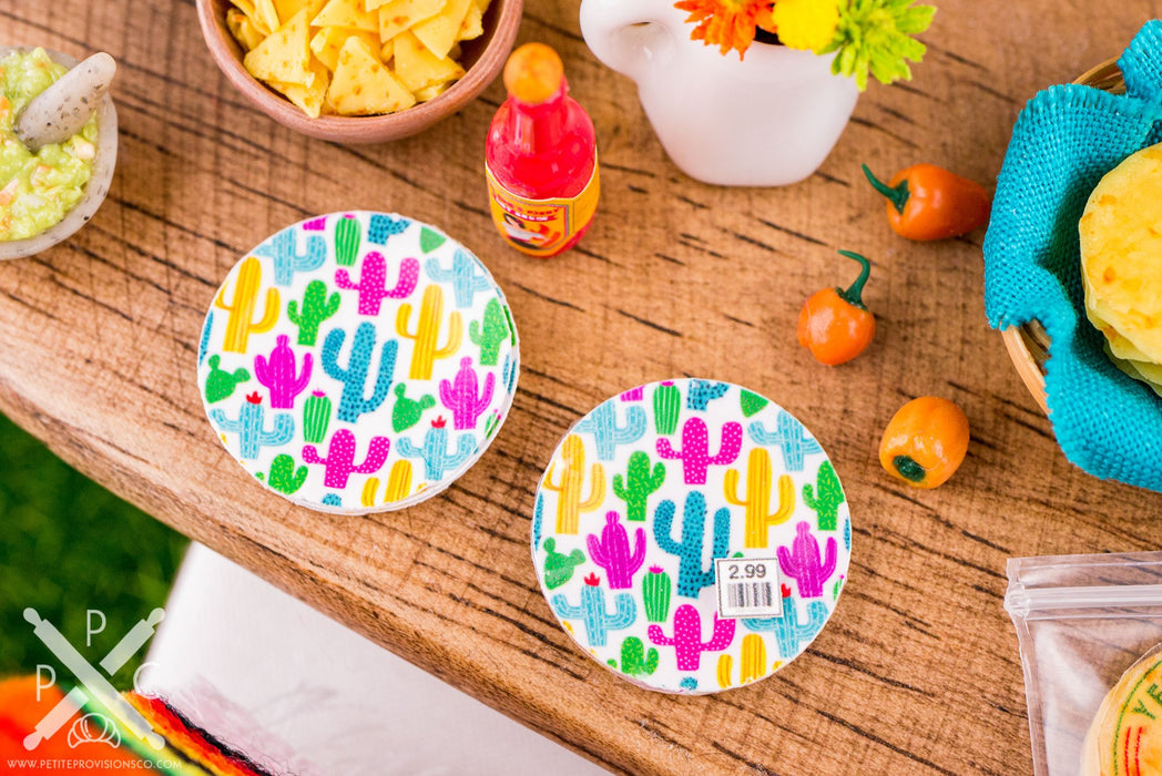 Dollhouse Miniature Cinco de Mayo Cactus Paper Plates Set - Decorative Spring Tableware - 1:12 Dollhouse Miniature Summer Decor