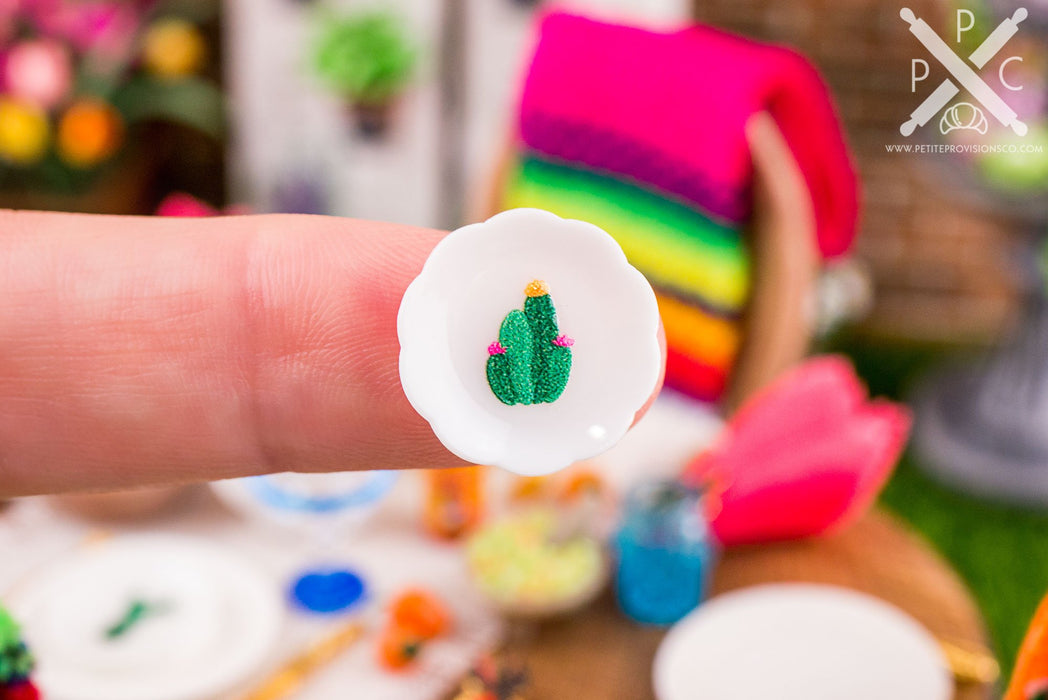 Dollhouse Miniature Cinco de Mayo Cactus Decorative Plates - Small - Set of 4 - 1:12 Dollhouse Miniature Spring Plates