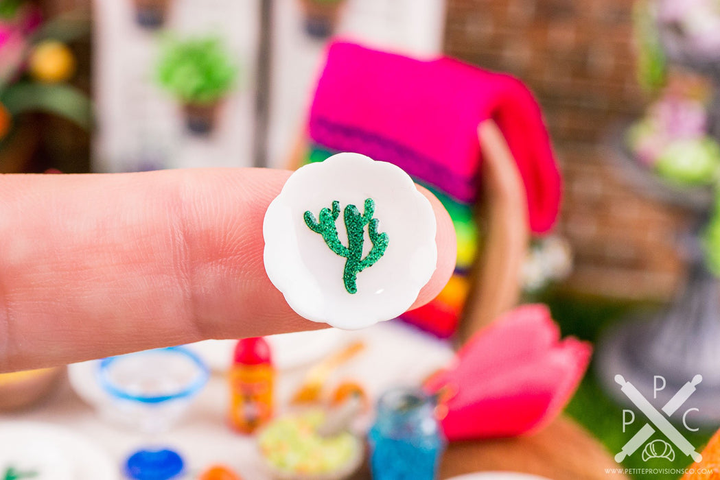 Dollhouse Miniature Cinco de Mayo Cactus Decorative Plates - Small - Set of 4 - 1:12 Dollhouse Miniature Spring Plates