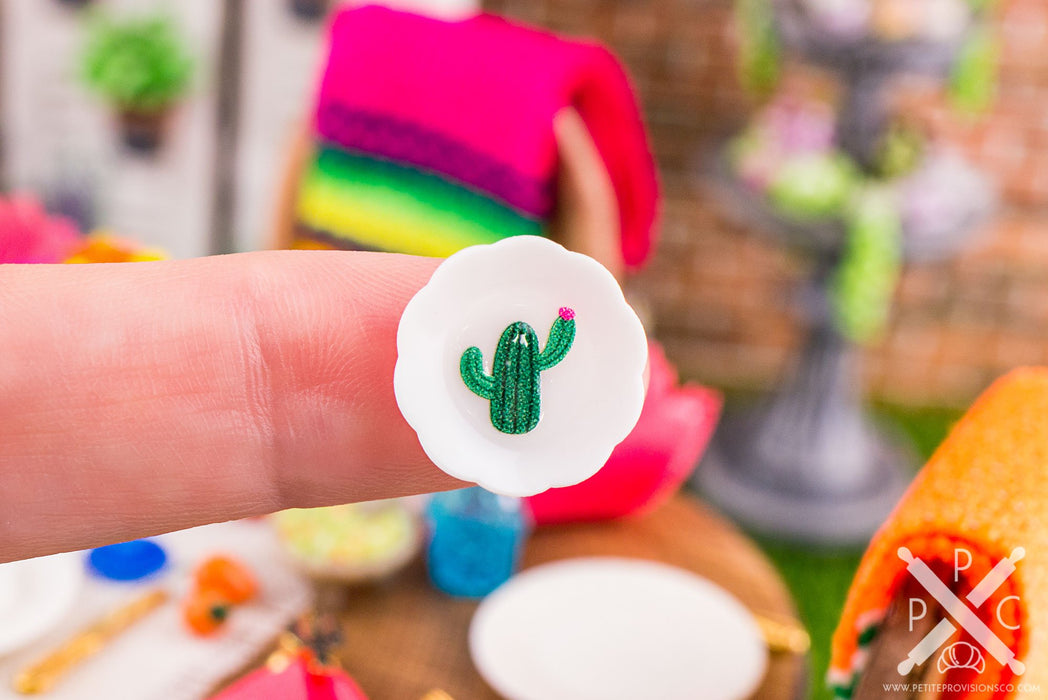 Dollhouse Miniature Cinco de Mayo Cactus Decorative Plates - Small - Set of 4 - 1:12 Dollhouse Miniature Spring Plates