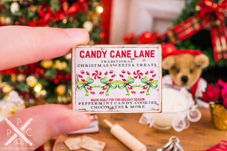 Dollhouse Miniature Candy Cane Lane Sign - 1:12 Dollhouse Miniature Christmas Sign