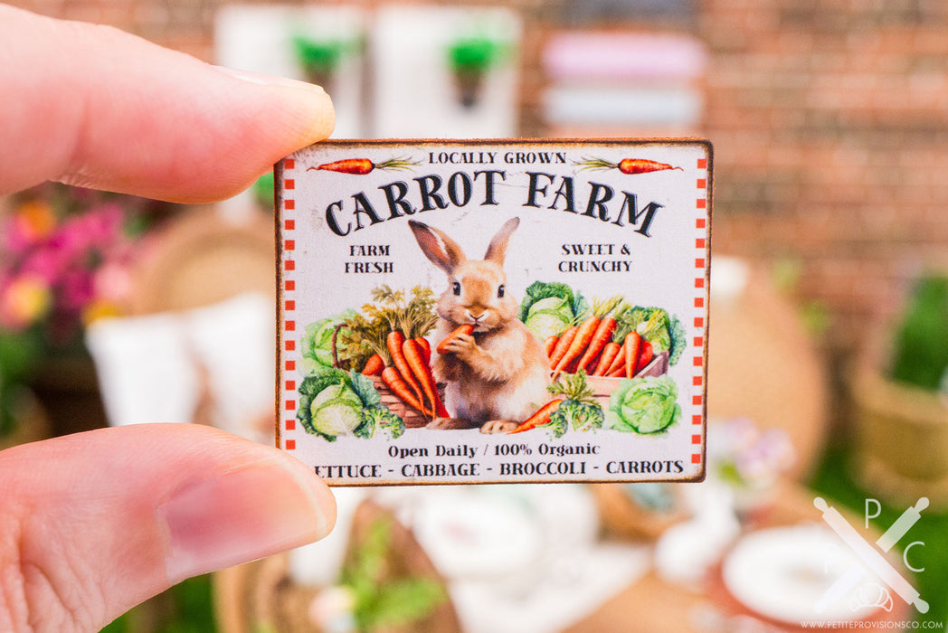 Dollhouse Miniature Carrot Farm Sign - Decorative Easter Sign - 1:12 Dollhouse Miniature Spring Sign