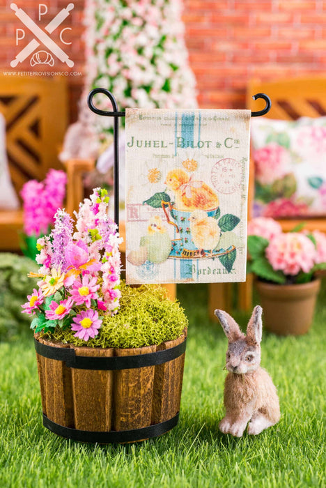 Dollhouse Miniature Chicks in Teacup Easter Garden Flag - 1:12 Dollhouse Miniature Garden Flag