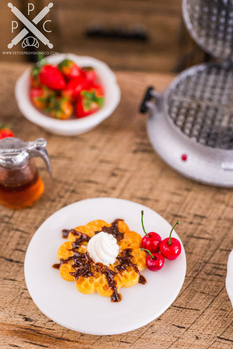 Dollhouse Miniature Waffles with Chocolate and Cherries