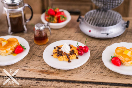 Dollhouse Miniature Waffles with Chocolate and Cherries