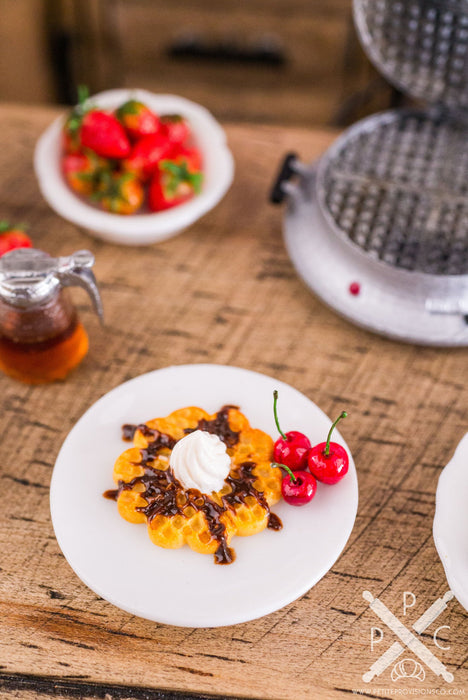 Dollhouse Miniature Waffles with Chocolate and Cherries