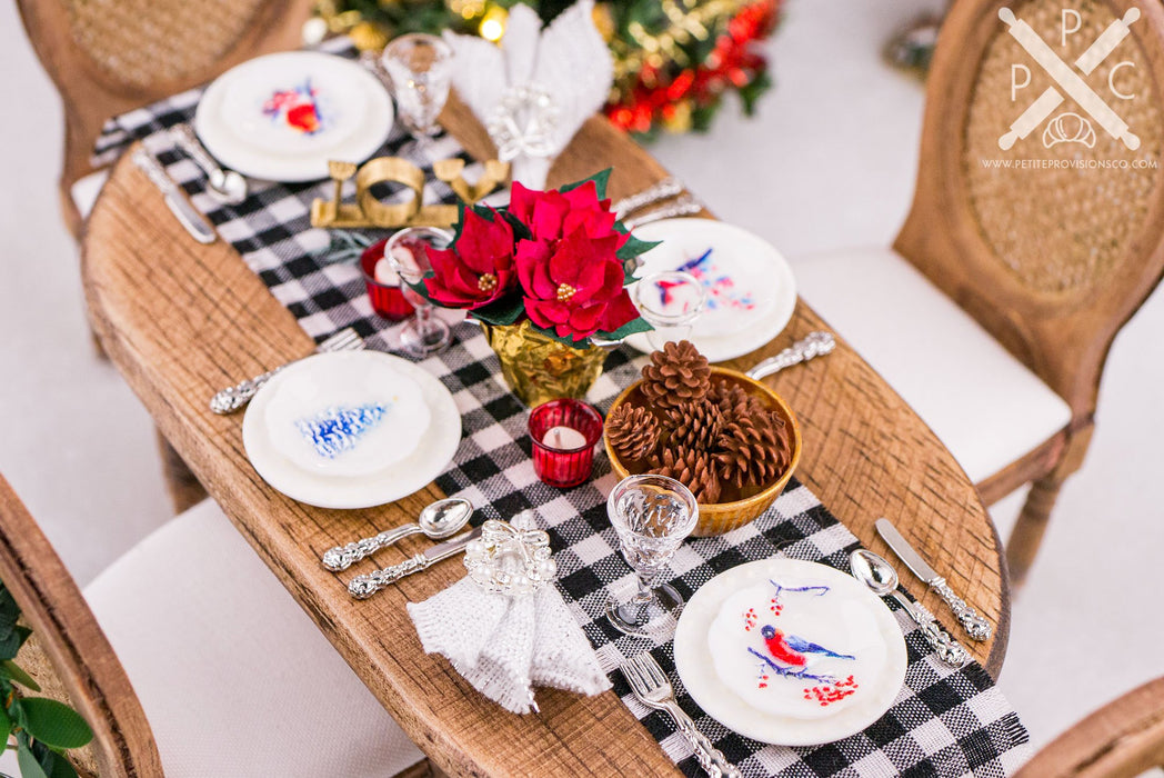 Dollhouse Miniature Christmas Birds Decorative Plates - Large - Set of 4 - 1:12 Dollhouse Miniature Christmas Plates