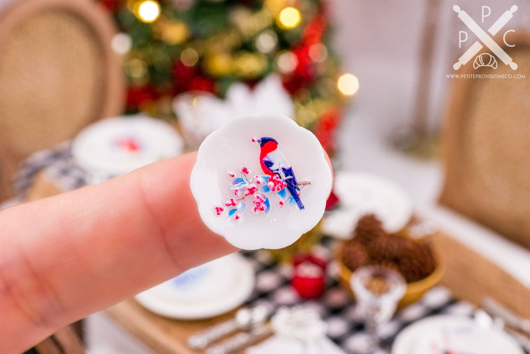 Dollhouse Miniature Christmas Birds Decorative Plates - Large - Set of 4 - 1:12 Dollhouse Miniature Christmas Plates