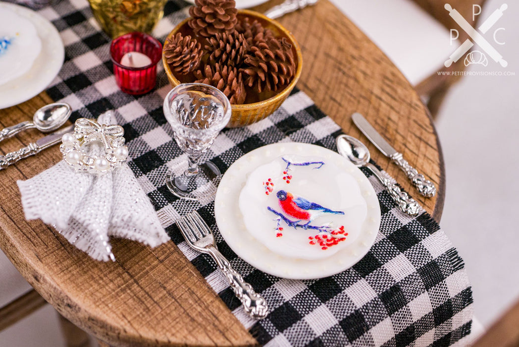 Dollhouse Miniature Christmas Birds Decorative Plates - Large - Set of 4 - 1:12 Dollhouse Miniature Christmas Plates