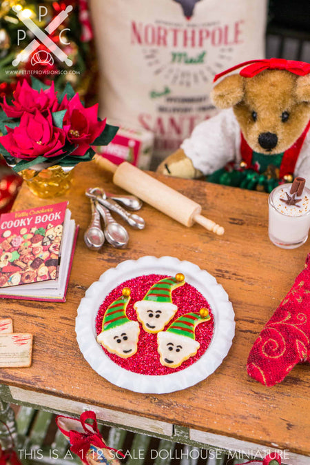 Dollhouse Miniature Christmas Elf Cookies on Tray - 1:12 Dollhouse Miniature Christmas Cookies