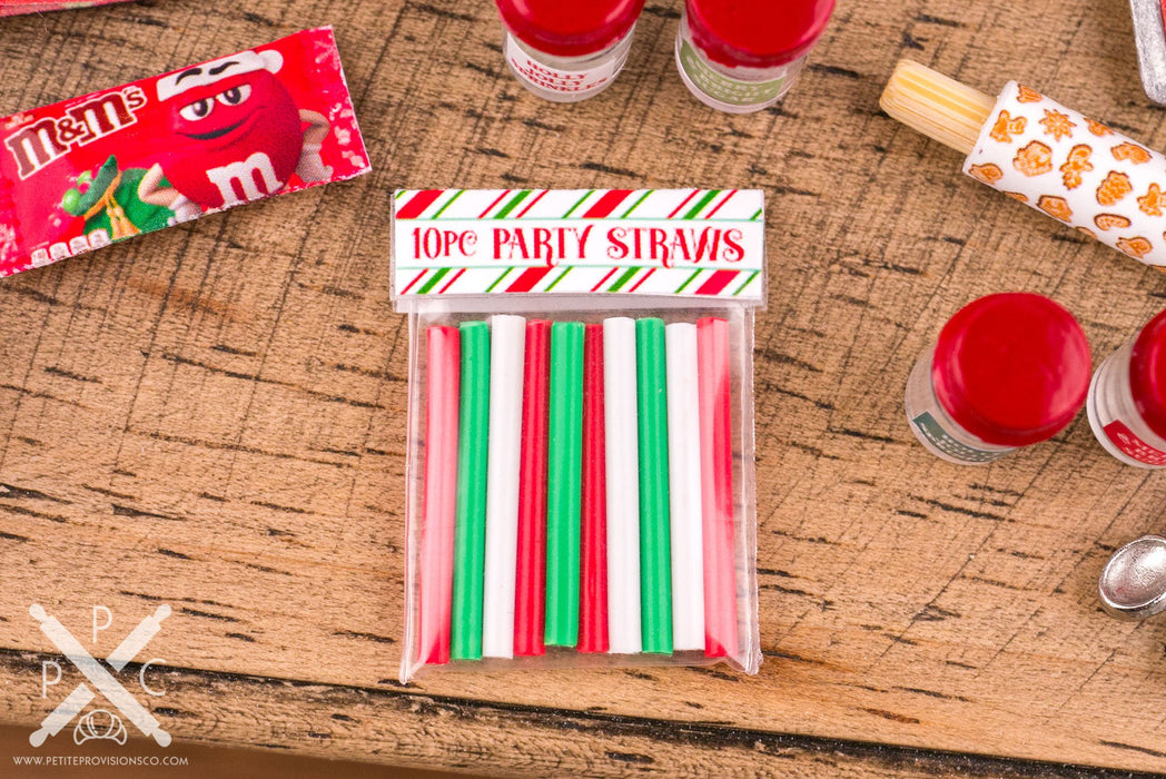 Dollhouse Miniature Christmas Party Straws - 1:12 Dollhouse Miniature Package of Straws