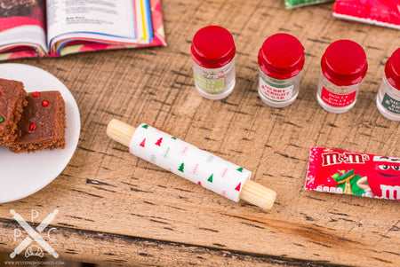 Dollhouse Miniature Christmas Rolling Pin - Christmas Trees - 1:12 Dollhouse Miniature - Christmas Miniatures