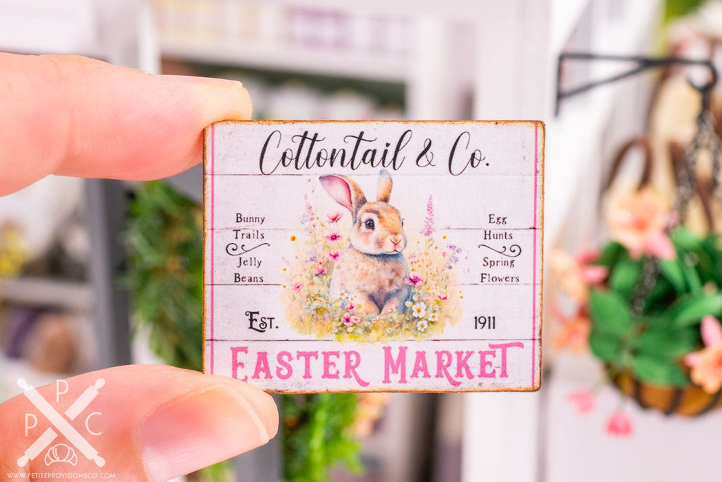 Dollhouse Miniature Cottontail & Co. Easter Market Sign - Decorative Easter Sign - 1:12 Dollhouse Miniature Spring Sign