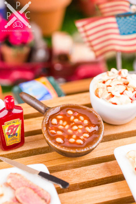 Dollhouse Miniature BBQ Baked Beans - Crock of Baked Beans - 1:12 Dollhouse Miniature Baked Beans