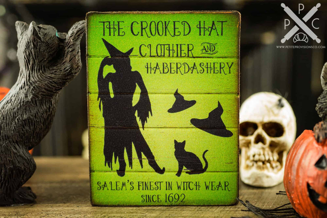 The Crooked Hat Clothier and Haberdashery Sign