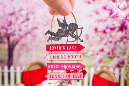 Dollhouse Miniature Cupid Crossing Hanging Sign - Decorative Valentine's Day Sign - 1:12 Dollhouse Miniature Love Sign