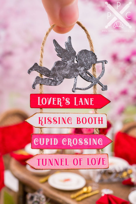 Dollhouse Miniature Cupid Crossing Hanging Sign - Decorative Valentine's Day Sign - 1:12 Dollhouse Miniature Love Sign