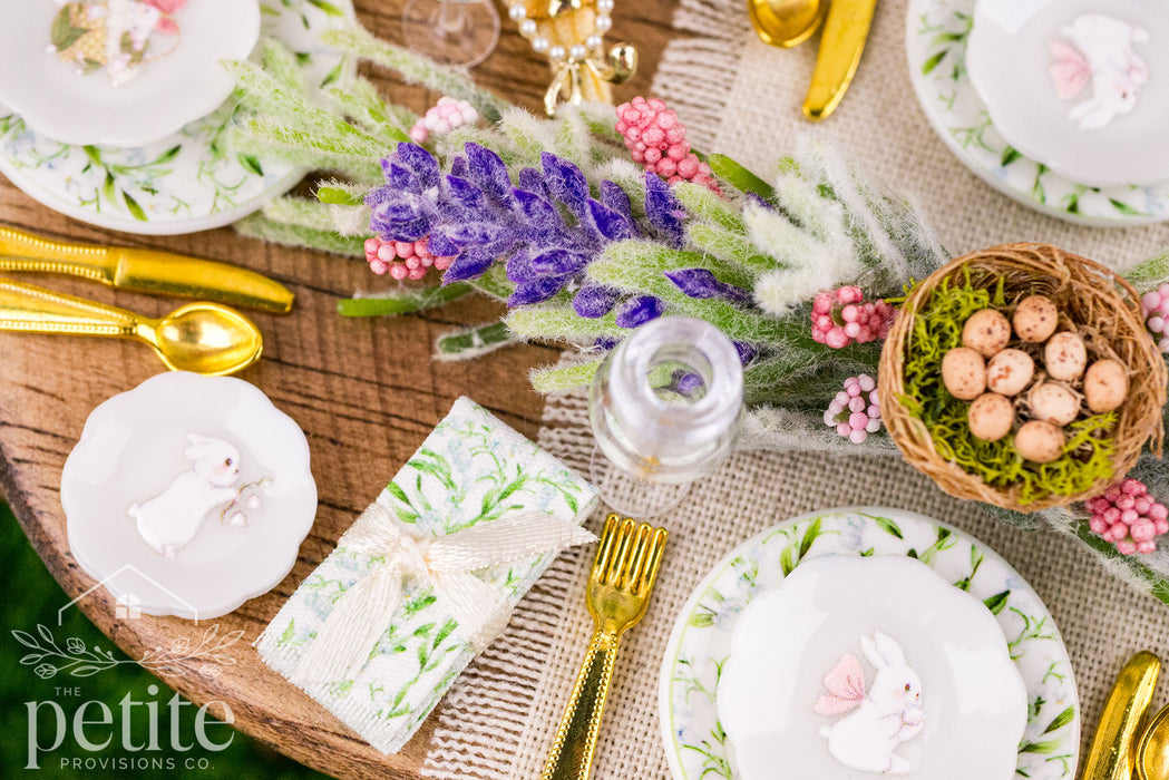 Easter Bunnies and Lily of the Valley Table Setting for 4