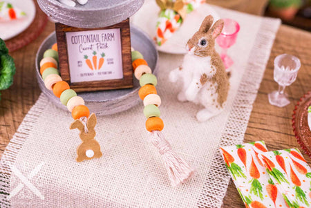 Dollhouse Miniature Easter Carrot Patch Tiered Tray Decor Set - Decorative Easter Sign and Garland - 1:12 Dollhouse Miniature Spring Decor