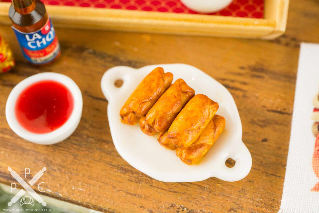 Dollhouse Miniature Egg Rolls with Dipping Sauce