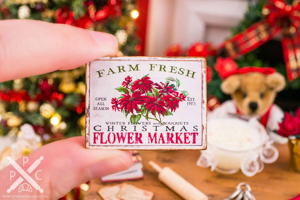 Dollhouse Miniature Farm Fresh Christmas Flower Market Sign - 1:12 Dollhouse Miniature Christmas Sign