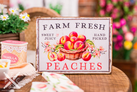 Dollhouse Miniature Farm Fresh Peaches Sign - Decorative Summer Sign - 1:12 Dollhouse Miniature Market Sign