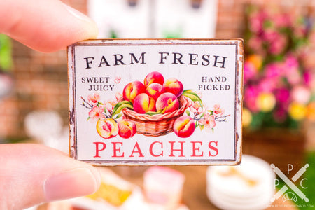 Dollhouse Miniature Farm Fresh Peaches Sign - Decorative Summer Sign - 1:12 Dollhouse Miniature Market Sign
