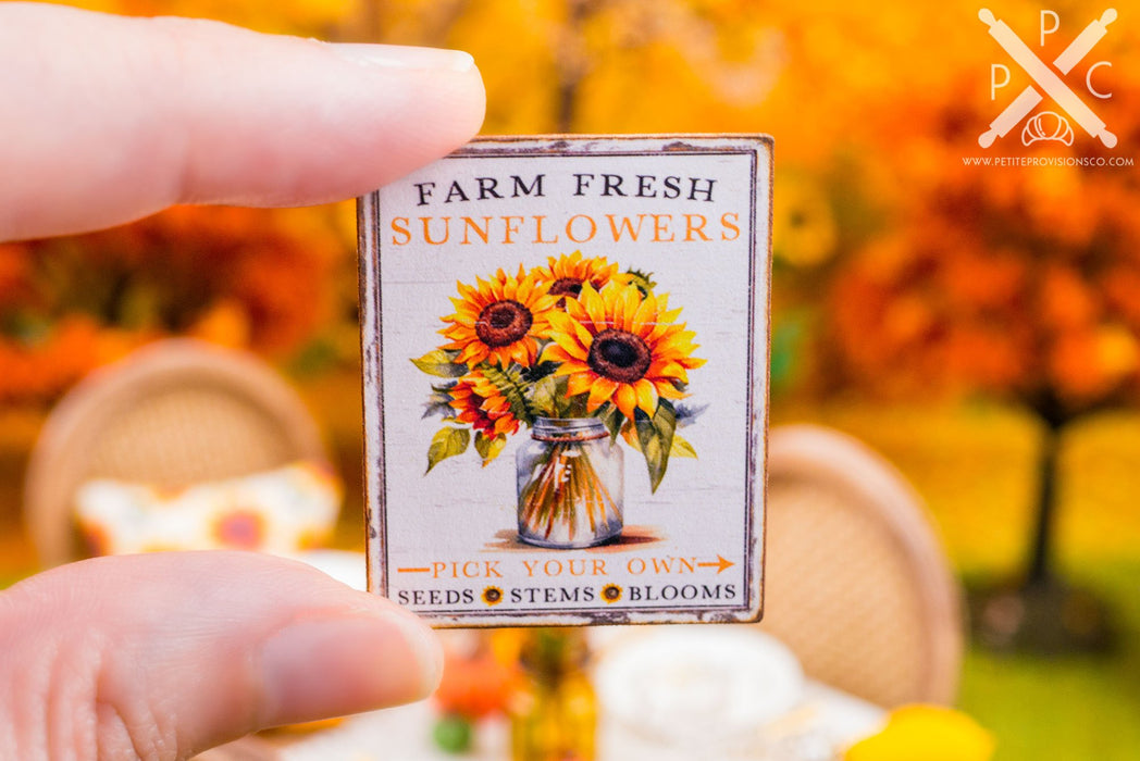 Dollhouse Miniature Farm Fresh Sunflowers Sign - Decorative Fall Sign - 1:12 Dollhouse Miniature Autumn Sign