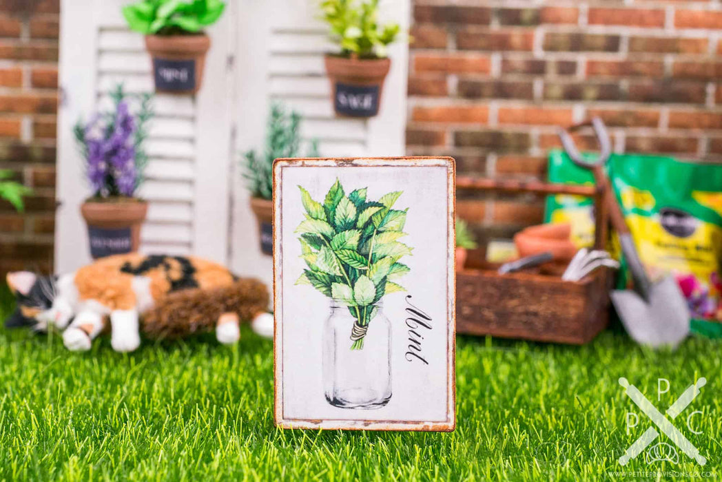 Dollhouse Miniature Farmhouse Mint Sign - Decorative Spring Sign - 1:12 Dollhouse Miniature Garden Sign