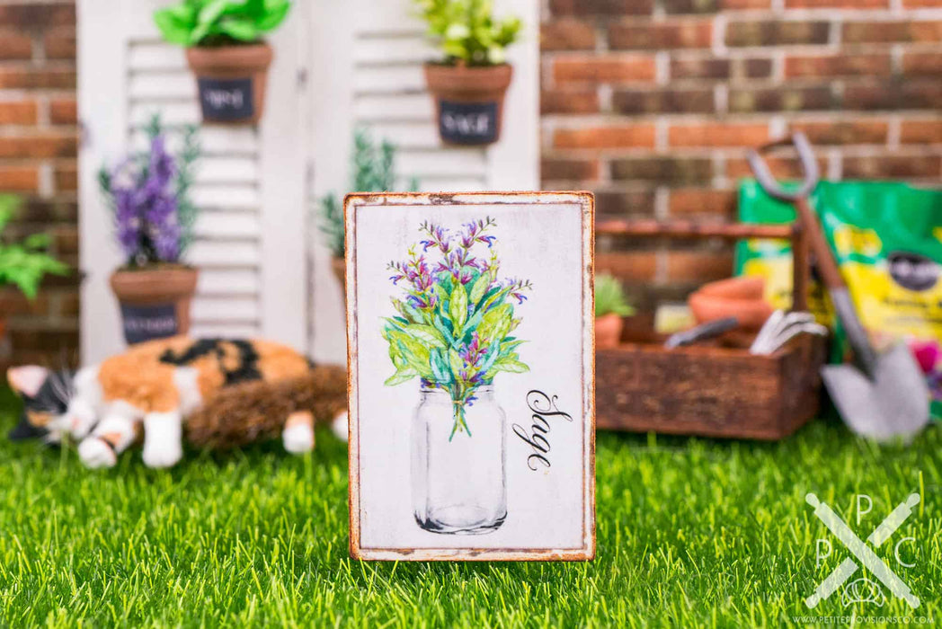 Dollhouse Miniature Farmhouse Sage Sign - Decorative Spring Sign - 1:12 Dollhouse Miniature Garden Sign