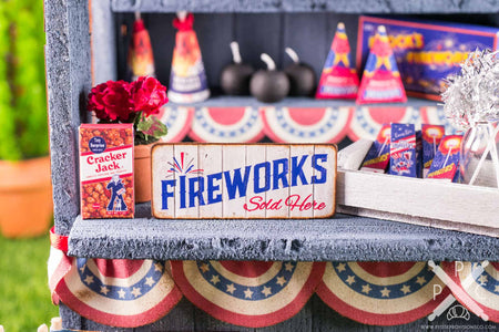 Dollhouse Miniature Fireworks Sold Here 4th of July Sign - 1:12 Dollhouse Miniature Sign