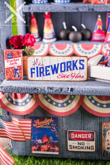 Dollhouse Miniature Fireworks Sold Here 4th of July Sign - 1:12 Dollhouse Miniature Sign
