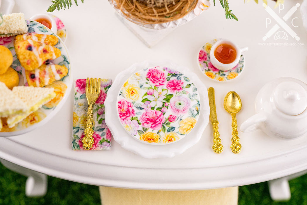 Dollhouse Miniature Floral Afternoon Tea Service for Four