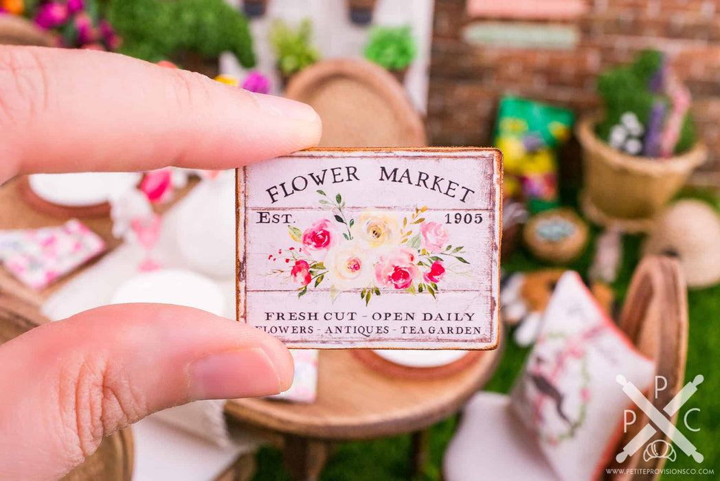 Dollhouse Miniature Flower Market Tea Garden Sign - Decorative Spring Sign - 1:12 Dollhouse Miniature Spring Sign