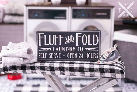 Dollhouse Miniature Farmhouse Fluff and Fold Laundry Co. Sign - 1:12 Dollhouse Miniature Laundry Room Sign
