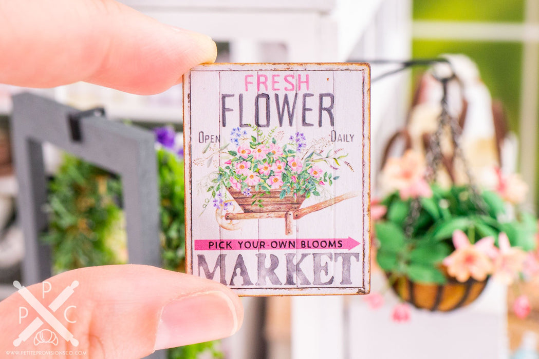 Dollhouse Miniature Fresh Flower Market Sign - Decorative Spring Sign - 1:12 Dollhouse Miniature Spring Sign