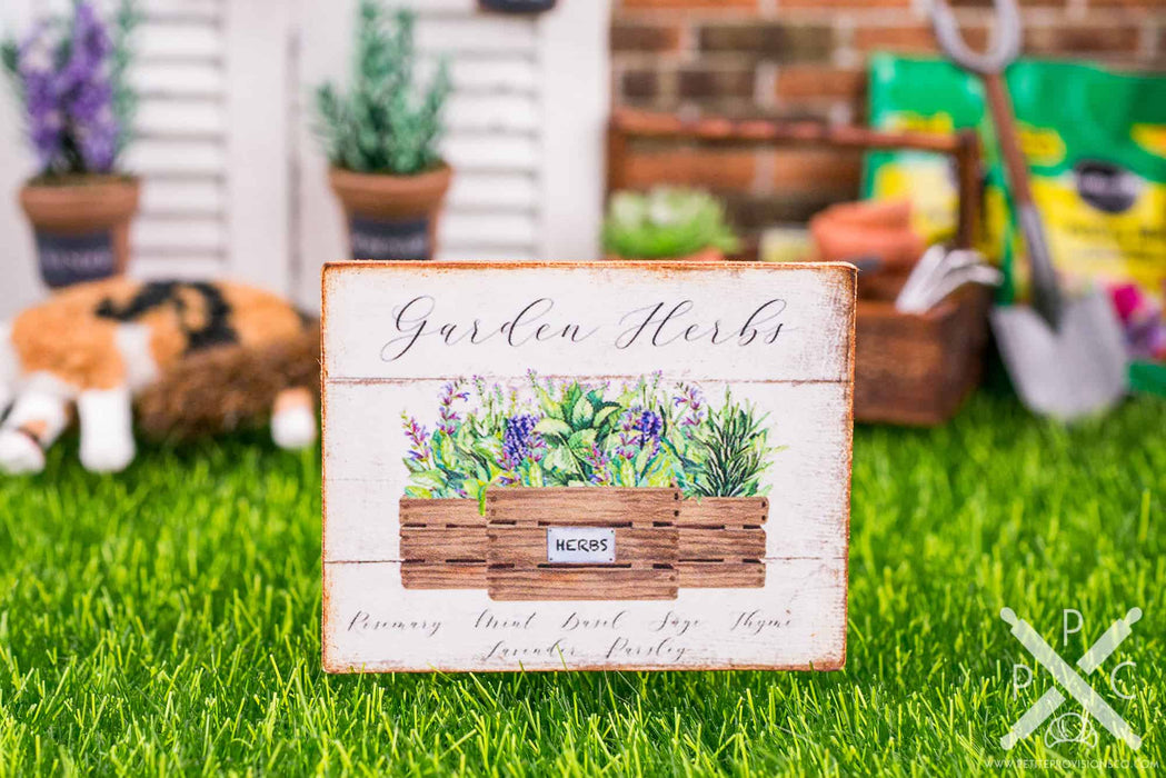 Dollhouse Miniature Garden Herbs Sign - Decorative Spring Sign - 1:12 Dollhouse Miniature Garden Sign