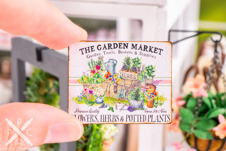 Dollhouse Miniature The Garden Market Sign - Decorative Spring Sign - 1:12 Dollhouse Miniature Spring Sign