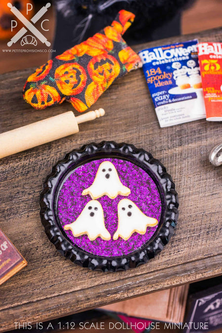 Dollhouse Miniature Ghost Cookies on Tray - 1:12 Dollhouse Miniature Halloween Cookies